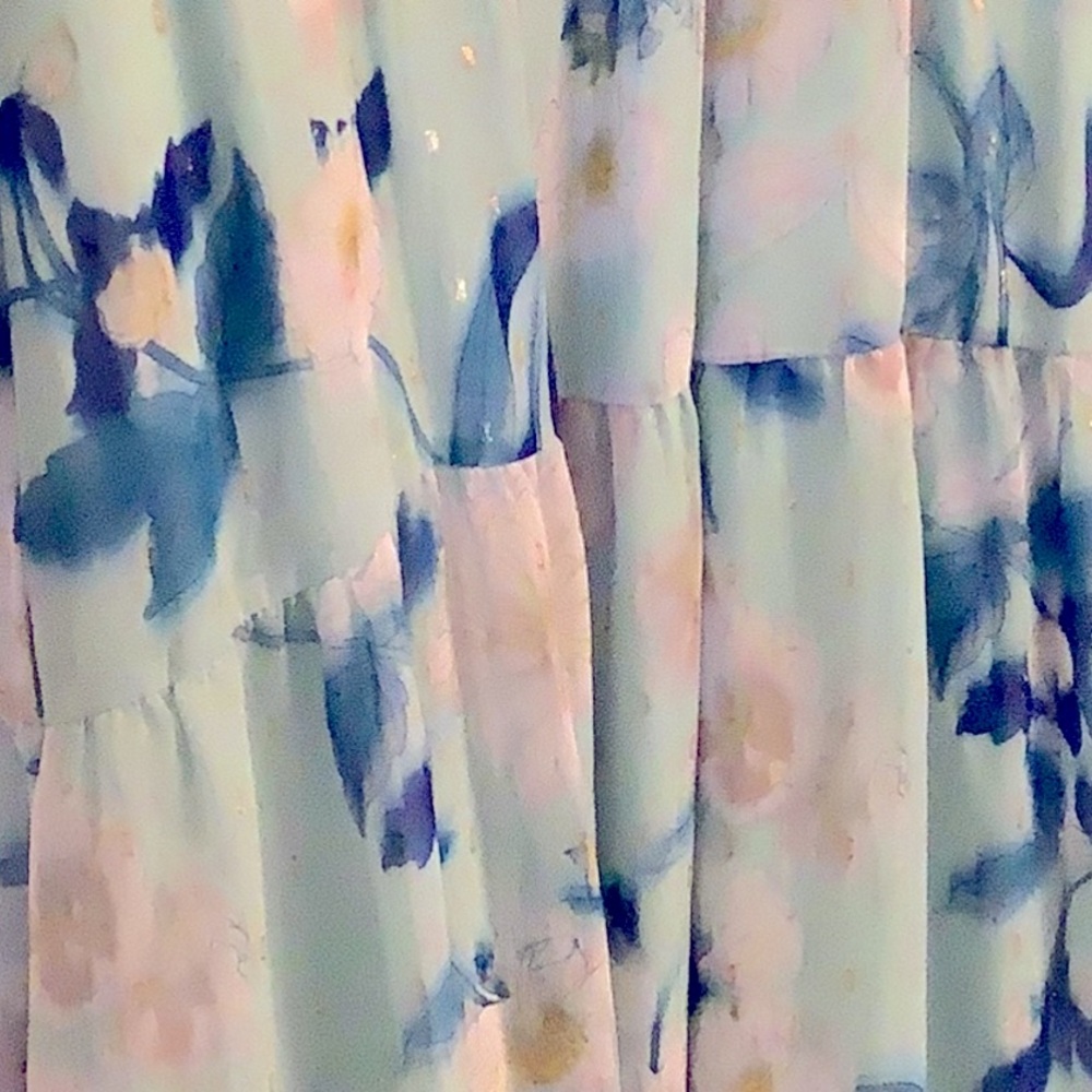 NWT Adrianna Papell Dress, floral Chiffon Maxi 16W aqua, teal, white long sleeve - Picture 9 of 9